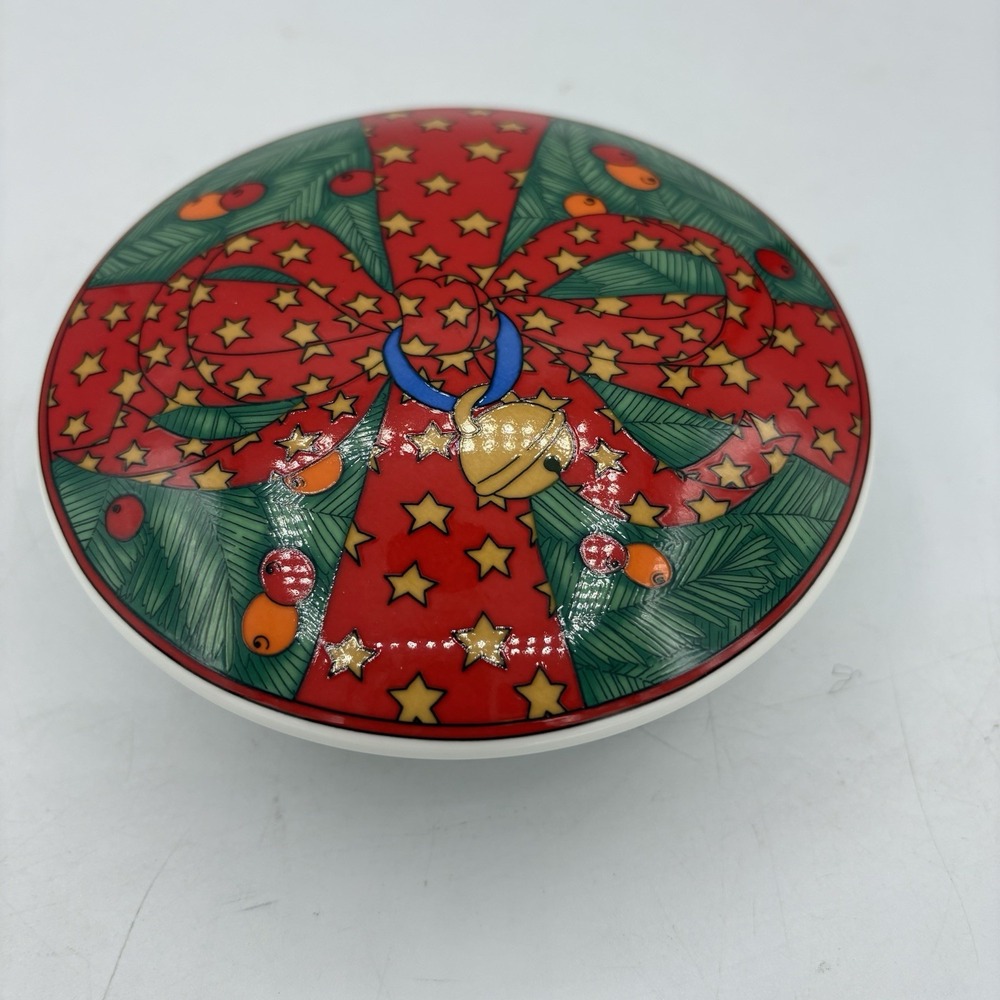 Villeroy & Boch Heinrich Trinket Jewelry Bowl Box‎ China Magic Christmas Red Bow